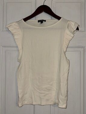 J. CREW Women's Ivory Vintage Rib Ruffle Flutter Sleeve Boatneck Top Size L